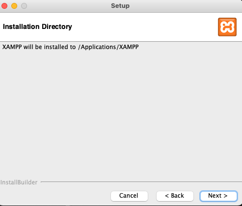 インストール先(/Applications/XAMPP)を示す「Installation Directory」の画面