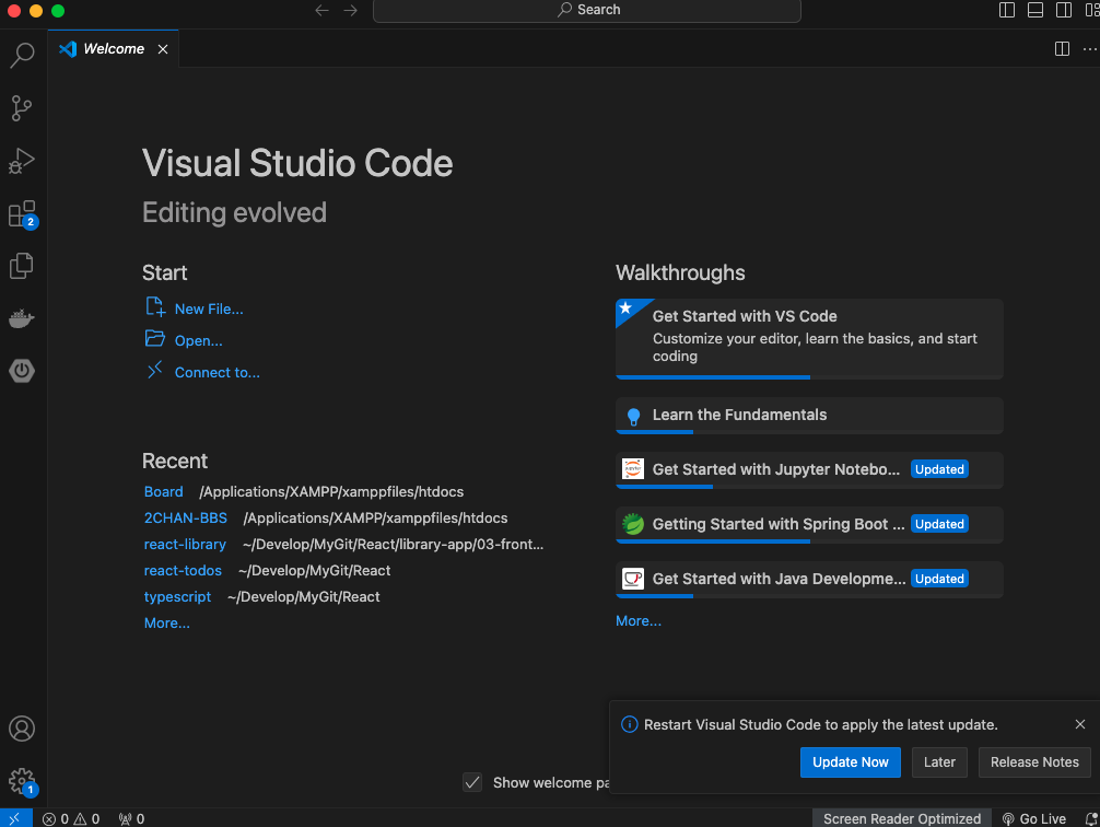 インストール後に起動したVisual Studio Codeのようこそ画面