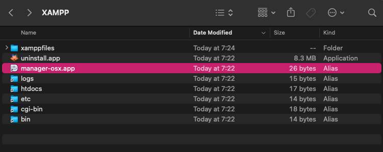 XAMPPフォルダーの中のmanager-osx.app