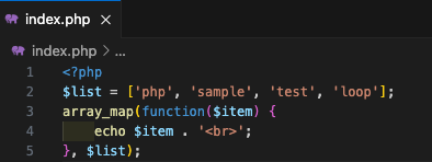 VSCodeでarray_map関数を使って配列の値を表示するコード
